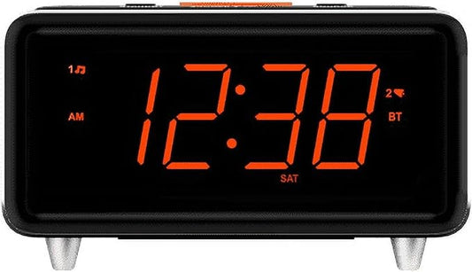 Emerson CKS1521-A SmartSet Bluetooth Dual Alarm Clock Radio with 1.4” Orange LED Display, Auto Time-Set, USB Phone Charger, FM Radio, AUX Input, Auto-Dimmer & Orange Accent Light