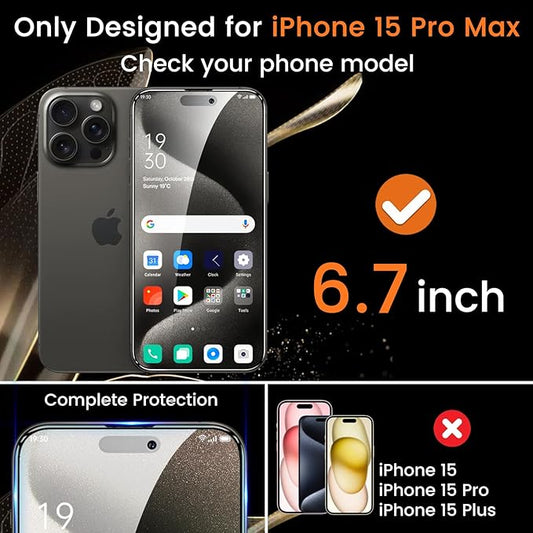 Lesakit 4+4 Pack Privacy Screen Protector for iPhone 15 Pro Max 6.7-Inch with 4 Pack Camera Lens Protector, Anti Spy Tempered Glass Film 9H Hardness Case Friendly