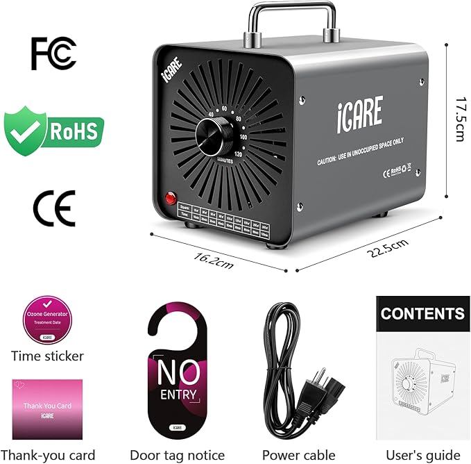 Ozone Generator 48,000mg/h, Ozone Machine for Odor Removal, High Capacity Ozone Odor Eliminator for Home, Car, Smoke, Pet, Basement, Industrial, Air Purifier with 120 Min Timer, Covers 4000 Sq.Ft