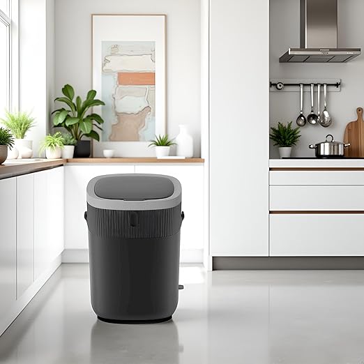 WM-DZT-12-36S Smart Motion Sensor Trash Can, Ultra-Quiet Soft-Close | Long Battery Life | Built-in Bag Storage & Portable PU Handle (Dark Grey)
