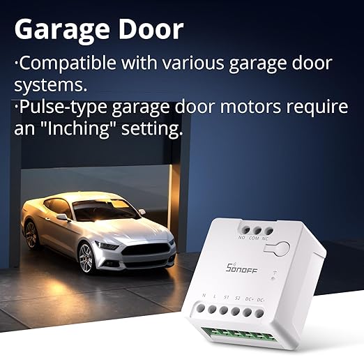 SONOFF WiFi MINI-D Smart Switch with Matter,Home Automation,Dry Contact Output,Supports AC or DC Input,Compatible Alexa & Google Home,for Garage Doors,Boilers,DC Low Power Motors/Solenoid Valves