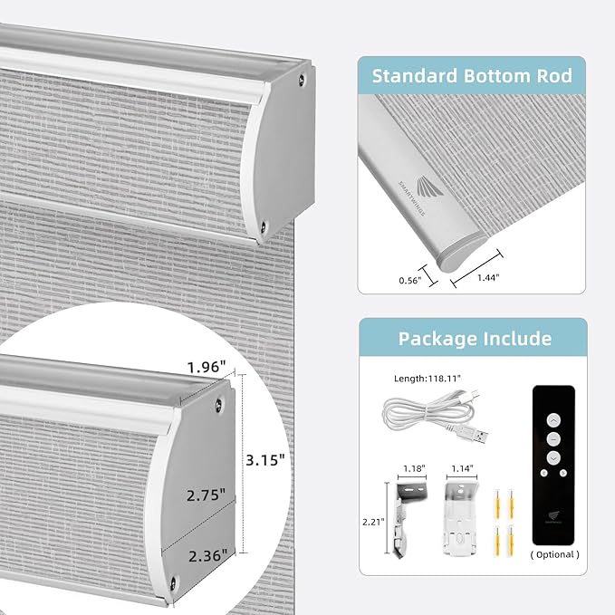SmartWings Motorized Smart Roller Shades in Light Filtering, Electric Blinds with Remote for Windows Compatible with Alexa/Google Home/Homekit, Customized, Safari Translucent Smoke