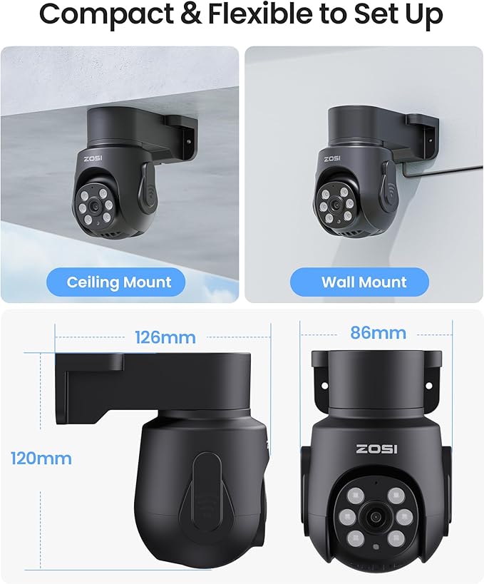 ZOSI 1080P Home Security Camera System Outdoor Indoor, 8CH 5MP-Lite CCTV DVR with AI Human Vehicle Detect, 4 x 1080P Pan Tilt Weatherproof Surveillance Camera, Night Vision, Audio Recording, 500GB HDD