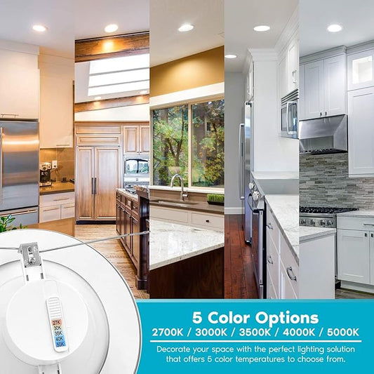 LUXRITE 5/6 Inch LED Recessed Retrofit Downlight, 14W=90W, CCT Color Selectable 2700K | 3000K | 3500K | 4000K | 5000K, Dimmable Can Light, 1100 Lumens, Wet Rated, Energy Star, Smooth Trim (4 Pack)