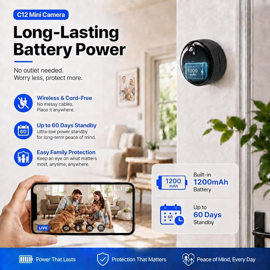 4K Mini Indoor Security Camera Wirless Nanny Cam with 60-Days Battery Life
