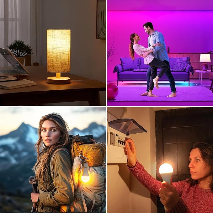 Yochoice Rechargeable Battery Operated Wireless Puck A19 Light Bulb with Remote Control 1 Packs, Dimmable Detachable LED Bulb with 15 Colors Selectable 3 Timer, for Wall Sconce, Non Hardwired