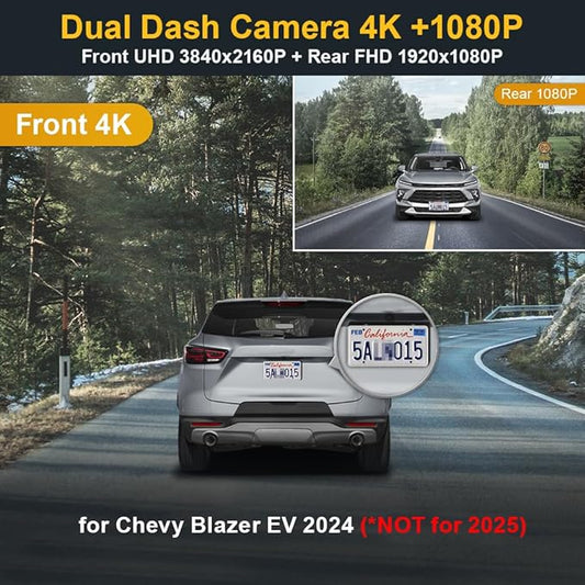 Fitcamx Front 4K+Rear 1080P Dash Cam for 2024 Chevy Blazer EV LT RS (HD2-D1300) with Auto-Dimming, OEM Look, 2 Way HD Video, Built-in WiFi & APP, Loop Recording, G-Sensor, Easy to Set, 128GB Card