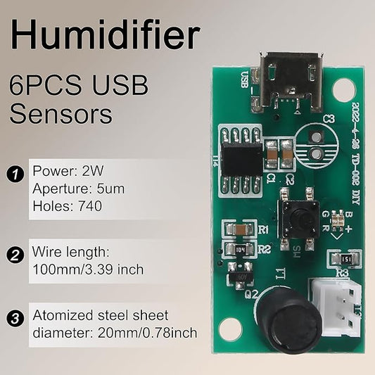 6PCS USB Humidifieration Atomization Disc Spray Humidifier Module 5V Mirco USB Humidifier Atomization Drive Circuit Board with Timing Switchfor DIY Home