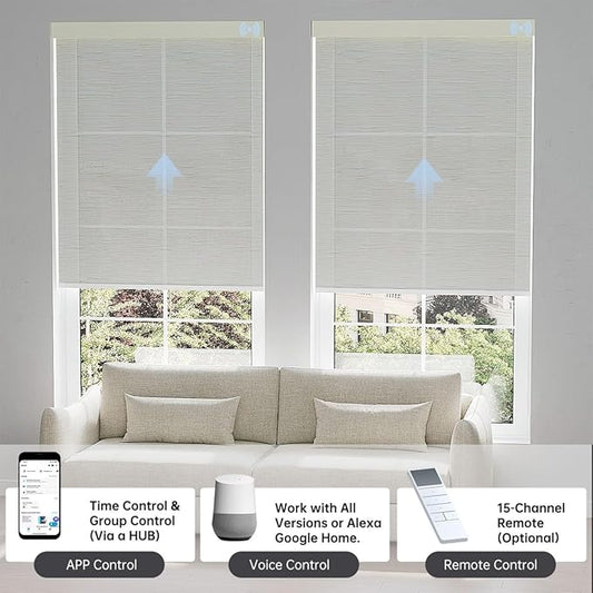 Motorized Blinds with Remote, Light Filtering Smart Blinds for Windows Automatic Roller Shades Compatible with Alexa, Motorized Shades Customized for Living Room Home Office (Jacquard Beige)