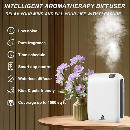 Smart Scent Air Machine for Home, 1500 Sq.Ft Coverage Hotel Collection Diffuser with Cold-air Diffusion Tech,Bluetooth Waterless Diffusers with APP Control for for Home Office Spa Large Room