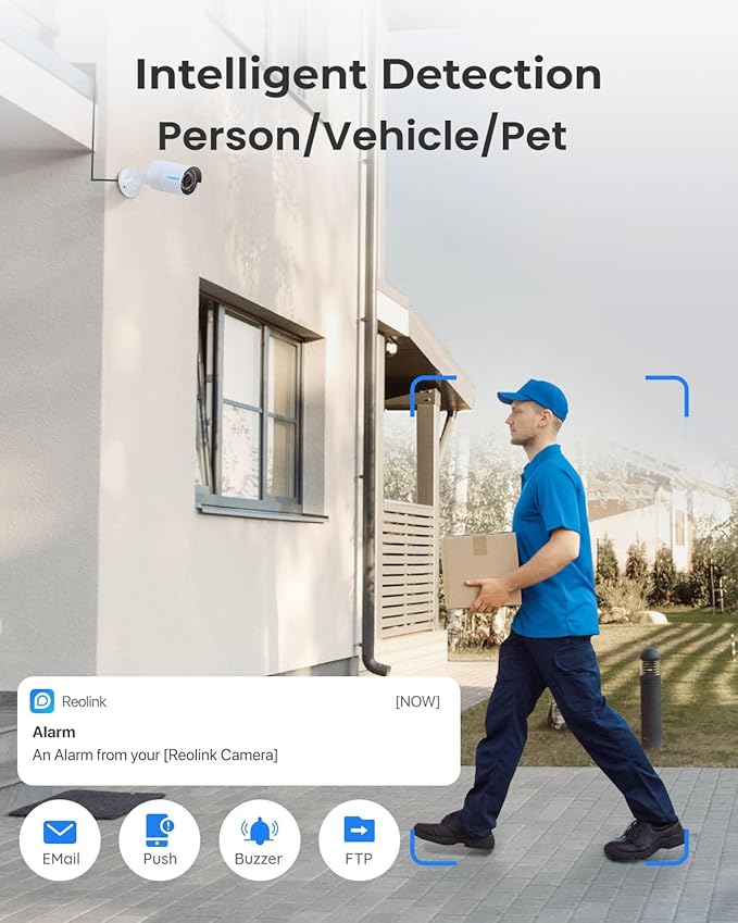 REOLINK 4K PoE Security Camera System, IP Outdoor Cameras 4X Duo 2 PoE with 1x RLN8-410 White (Built-in 2TB HDD) Video Recorder