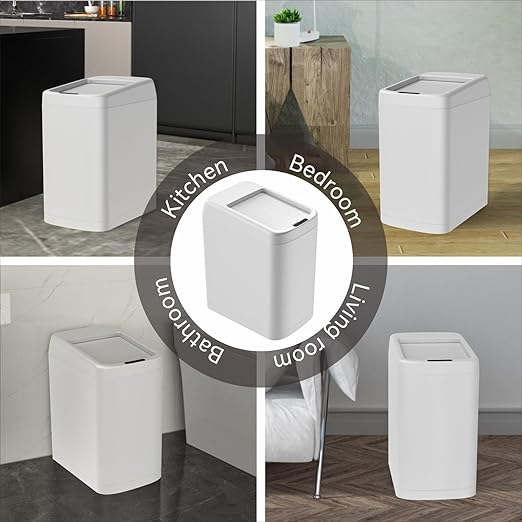 ELLO&ALLO Motion Sensor Trash Can 8 Gallon for Kitchen with Roll Up Lid, Automatic Touch Free High-Capacity Waste Bin White