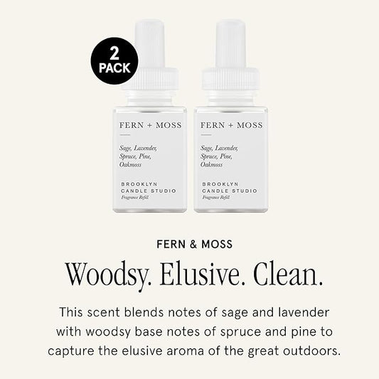 Pura & Brooklyn Candle Studio Home Scent Refill - Smart Air Diffuser - Up to 120-Hours of Luxury Fragrance per Refill - Home Essential - Clean & Safe Diffuser Fragrance - 2 Pack, Fern & Moss