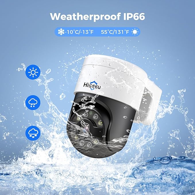 Hiseeu ใAuto Tracking +2-Way Audioใ 5MP PoE Wired Security Camera Outdoor,PTZ 300ยฐPan 90 Tilt Digital Zoom,CCTV Home Security Cameras,Spotlight Alarm,Human Detection,No Monthly Fee