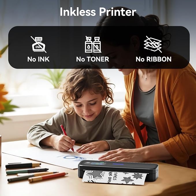 Phomemo M832D Touchscreen Portable Printer Inkless Thermal Wireless Travel | 8.5 x 11 & A4 Size, 300DPI, Bluetooth Small Mobile Compact Printer for Phone/Laptop/Tablet, for Home/Car/School/Office, Black