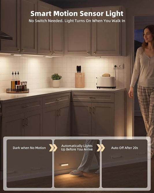 EZVALO 6 Pack 8 inch Under Cabinet Lighting with Charging Station, Rechargeable Motion Sensor Lights, Wireless Magnetic LED Closet Lights, 3 Color Temperatures, Dimmable for Kitchen, Pantry, Stair