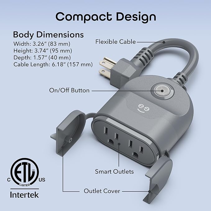 Geeni Outdoor Duo Wi-Fi Smart Plug | 2 Weatherproof Outlets, Compatible with Alexa & Google Assistant | Wireless Remote Control & Timer for Holiday Lights, Appliances, and More, 2-Pack