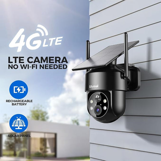 LITYMOL 4G LTE Cellular Security Camera, 2K Outdoor Camera Wireless with 360° View, Color Night Vision, AI Detection, 2-Way Audio, Spotlight Siren Alarm, SD/Cloud Storage