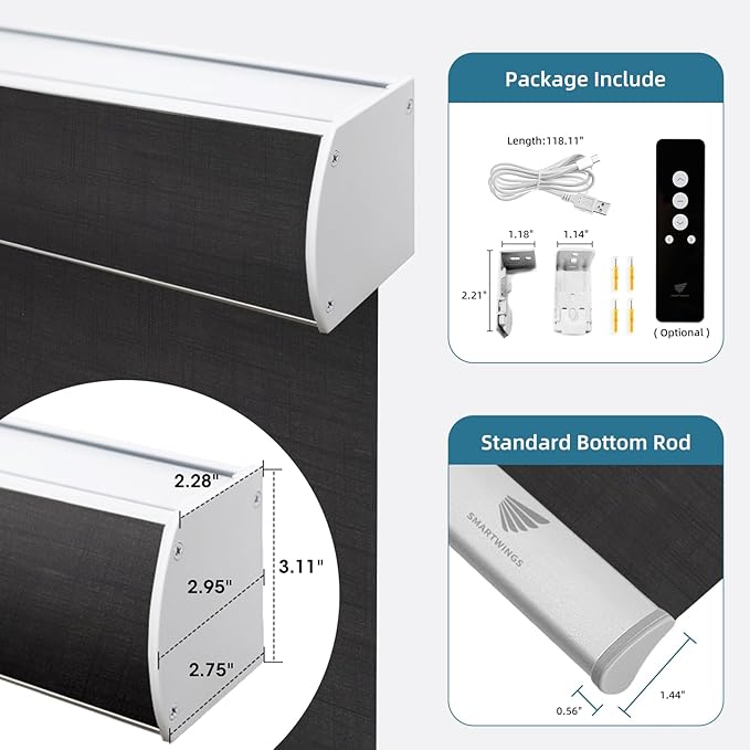 SmartWings Motorized Smart Roller Shades in Light Filtering, Electric Blinds with Remote for Windows Compatible with Alexa/Google Home/Homekit, Customized, 60% Blackout Twilight Shadow