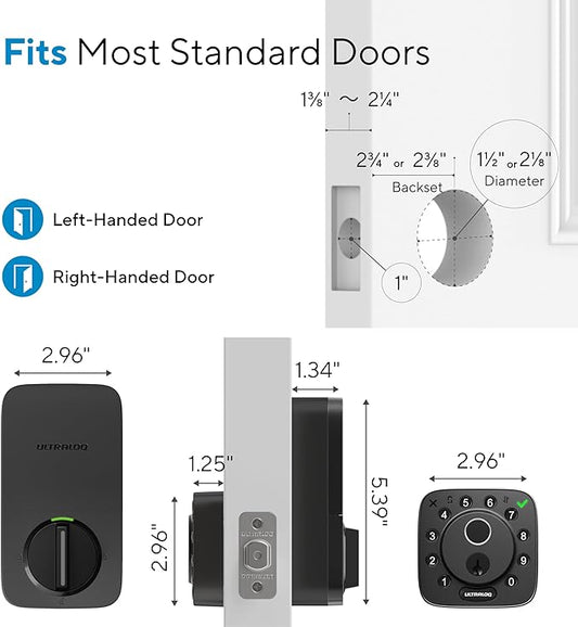 ULTRALOQ Bolt Fingerprint Smart Lock with Handle, 7-in-1 Keyless Entry Door Lock Set, Built-in WiFi Deadbolt, Auto-Lock & Unlock, App Remote Control, Compatible with Alexa, ANSI Grade 1,Black