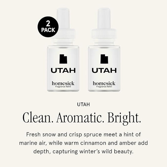 Pura & Homesick Home Scent Refill - Smart Home Air Diffuser Fragrance - Long-Lasting Luxury Scent per Refill - Clean Diffuser Fragrance - Household Essential - 2 Pack, Utah