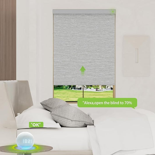 Motorized Blinds with Remote,100% Blackout Smart Blinds Motorized Roller Shades Compatible with Alexa Automatic Blinds for Windows Electric Window Blinds Customized Size Silver Gray