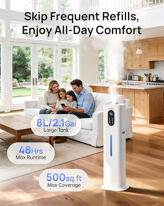 Humidifiers for Bedroom 500 sq ft, 2.1Gal/8L Warm & Cool Mist Humidifier Large Room with Essential Oil Diffuser, Large Room Humidifiers for Home Baby Nursery Office Plants, White