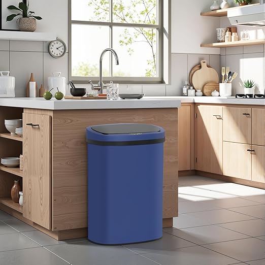 BestOffice 13‑Gallon Automatic Sensor Trash Can, Deep Blue – 50 L Touchless Motion‑Activated Kitchen Garbage Bin, Fingerprint‑Resistant Stainless Steel