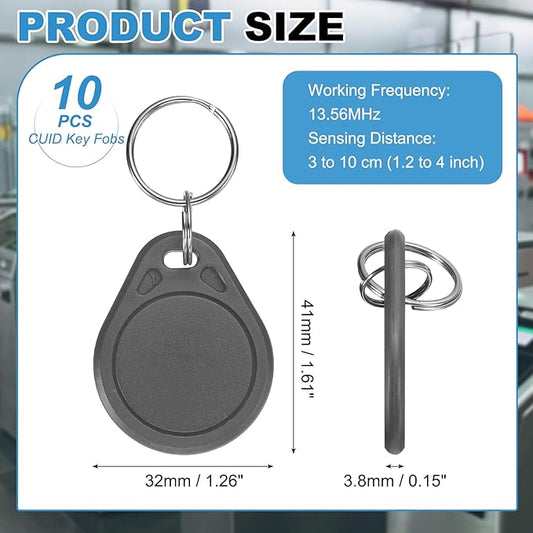 PATIKIL 10 Pcs 13.56MHz CUID Writable Rewritable Smart Key Fobs, Clone IC Key Fob Tags Blank Smart Card Key Classic 1K for Entry Access Control System, Gray