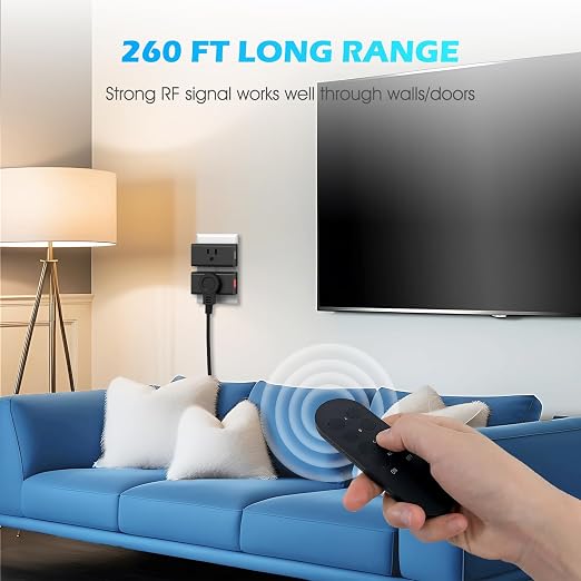 Mini Remote Control Outlet On Off Switch Plug for Christmas Lights, 260ft RF Range, Wireless Remote Light Switch 1875W/15A, Black, FCC Listed(1 Remote + 3 Outlets)