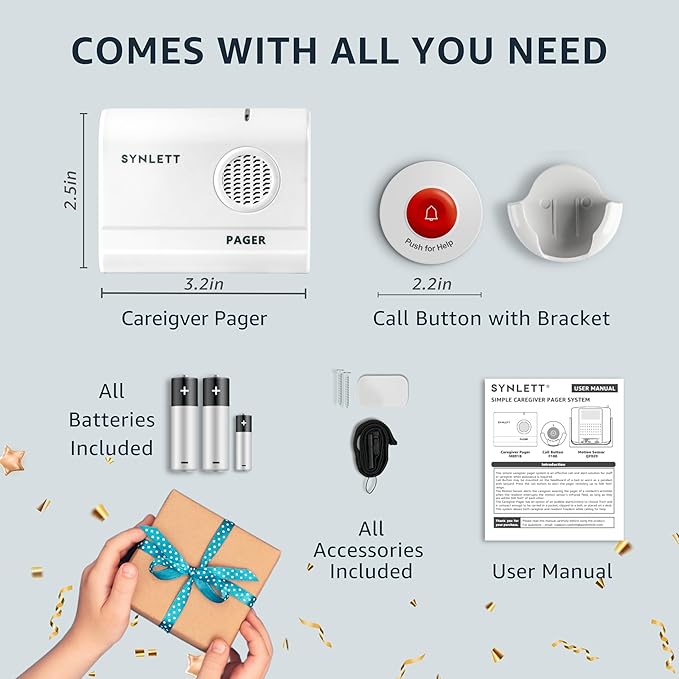 Call Button for Elderly and Caregiver Pager Portable SOS Alert System Alarm for Nurse Call Seniors Patients Emergency Home