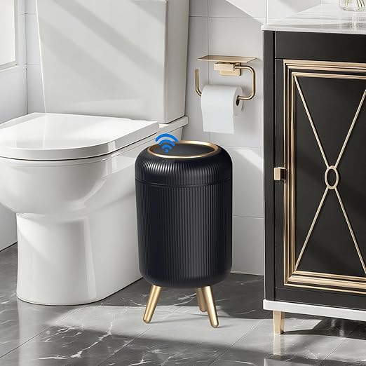 Bathroom Trash Can Automatic Touchless,3 Gallon Smart Motion Sensor Trash Bin with Lid,Plastic Black Garbage Can Wastebaskets with Removable Legs for Kitchen, Office, Toilet, Bedroom