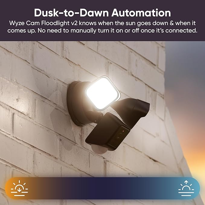 WYZE Floodlight Camera v2, 2800-Lumen LEDs, 2K HD Outdoor Security Camera, 160° Wide View, Motion Activated Light, 105dB Siren, Cloud & Local Storage, Color Night Vision, Wired (Renewed), Black