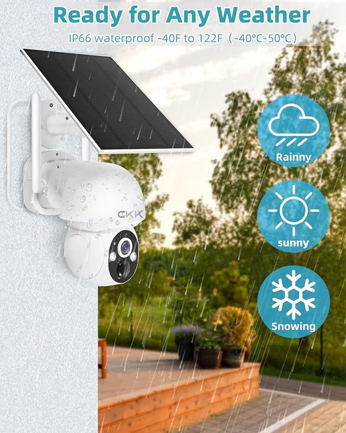 CKK Wireless Cameras for Home/Outdoor Security, Solar Security Cameras Wireless Outdoor 355°PTZ, 4MP 2.5K WiFi Camera with Spotlight, PIR Sensor, Siren, Color Night Vision, 2-Way Talk, SD/Cloud