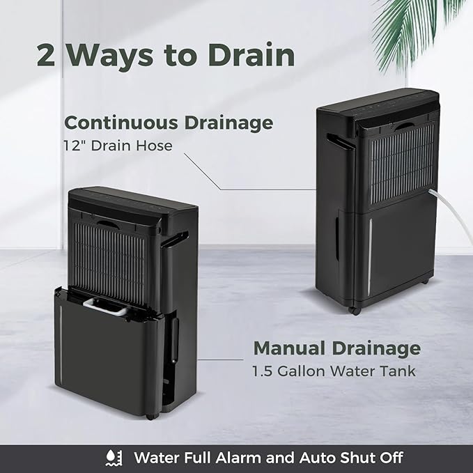 COSTWAY 4,500 Sq. Ft Dehumidifier for Basement, 3-Color Humidity Indicator, Dry Clothes Mode, 12" Drain Hose & Wheels, 57 Pints Dehumidifier for Large Room (Black)