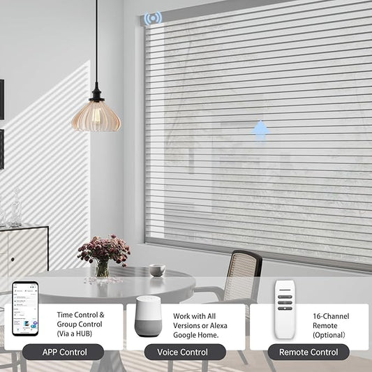 Motorized Sheer Shades with Remote, Automatic Dual-Layered Shades for Windows, Smart Light Filtering Blinds Compatible with Alexa, Custom Size (Light Filtering Drizzle Gray)