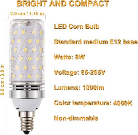 RAYHOO Candelabra LED Bulbs Incandescent 80-100W Bulb Equivalent, Standard Medium E12 Base,1000Lumens Non-Dimmable,4 Pack(Nature White 4000K)