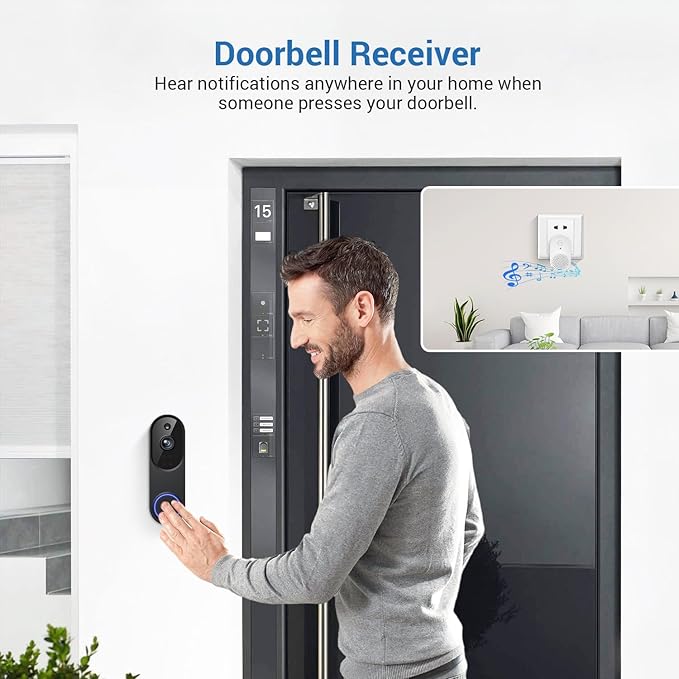 Wireless Video Doorbell Camera, 2.4G WiFi Only, AI Human Detection, Indoor/Outdoor Surveillance Cam for Home Security, 2-Way Talk, Night Vision, Cloud Storage (Sold Separately)