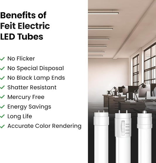 Feit Electric 4ft T8 LED Bulbs, 32/40 Watt Replacement, Type A Tube Light, Plug & Play, T8/T12 LED Fluorescent Light, 3000K Warm White, 50,000-Hr Lifetime, Ballast Compatible, T48/830/LEDG2/4, 4 Pack