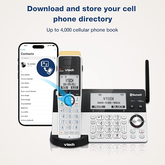 VTech IS8151-2 Super Long Range 2 Handset DECT 6.0 Cordless Phone for Home with Answering Machine, 2300 ft Range, Call Blocking, Bluetooth, Headset Jack, Power Backup, Intercom, Expandable to 12 HS