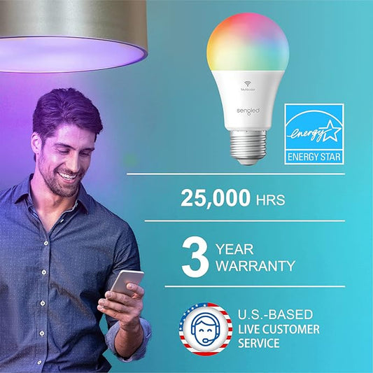 Sengled Smart Bulb, WiFi Light Bulbs, Color Changing Light Bulb, Smart Light Bulbs that Work with Google Assistant, A19 RGB Light Bulb No Hub Required, 60W Equivalent 800LM CRI>90, 1Pack