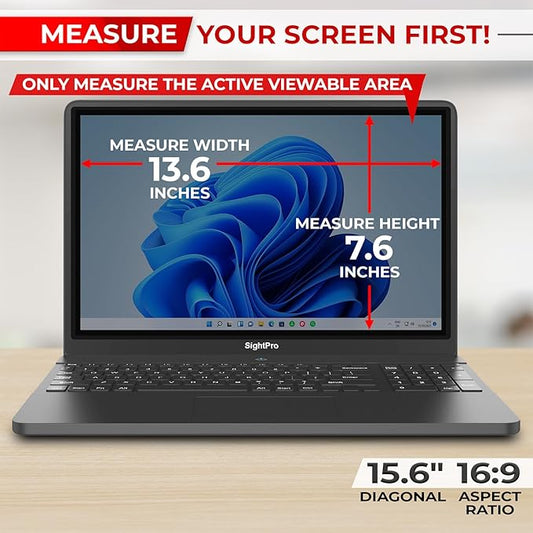 SightPro 15.6 Inch 16:9 Laptop Privacy Screen Filter - Computer Monitor Privacy Shield and Anti-Glare Protector