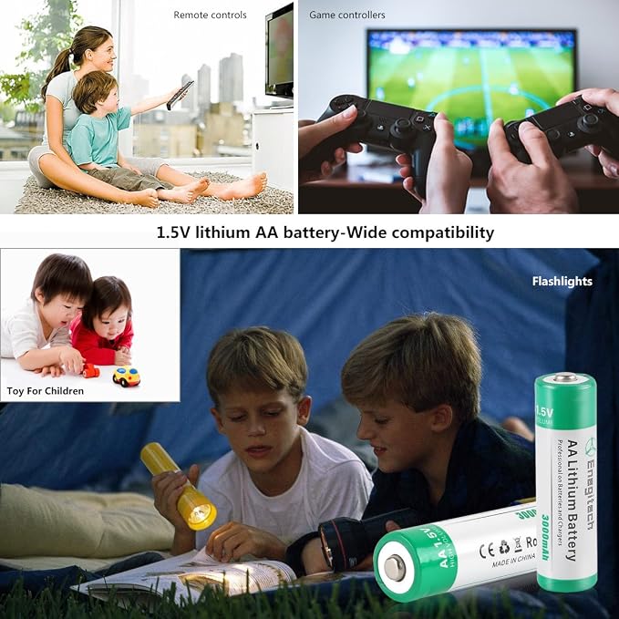 Enegitech AA Lithium Battery, 3000mAh 1.5V Double A Lithium Battery for Blink Camera, Doorbell, Smart Lock Deadbolt, Security Aralm System Non-Rechargeable 16 Pack