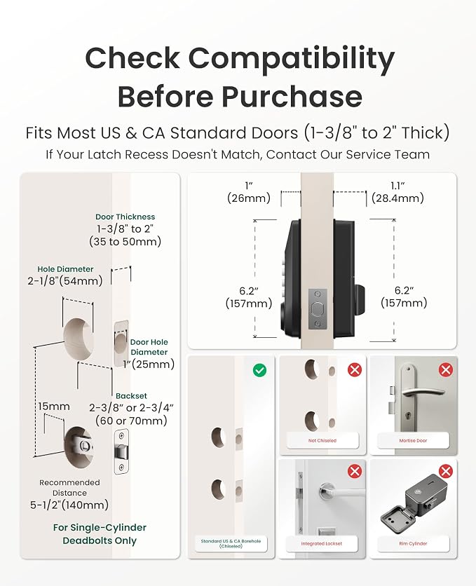DESLOC C100 Plus Smart Lock with keypad, Built-in WiFi, Visual Display | Keyless Entry Deadbolt with App Control, 100 PIN Codes, IP54 Waterproof, For home & Rental Use, BHMA Grade 3, Black
