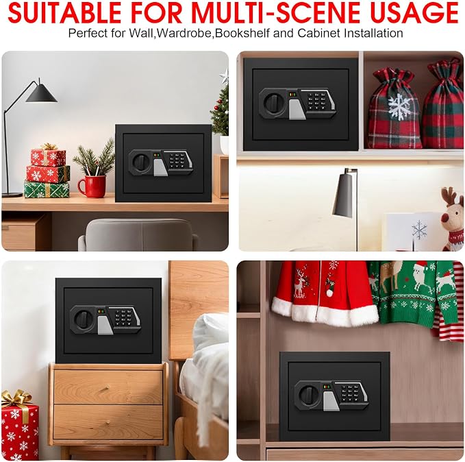 1.3 Cub Small Safes for Home Use Fire and Water Proof, Digital Security Fireproof Safe Box with Combination Lock, Smart Alarm System and Removable Shelf, Fire Safe for Home Documents Valuables