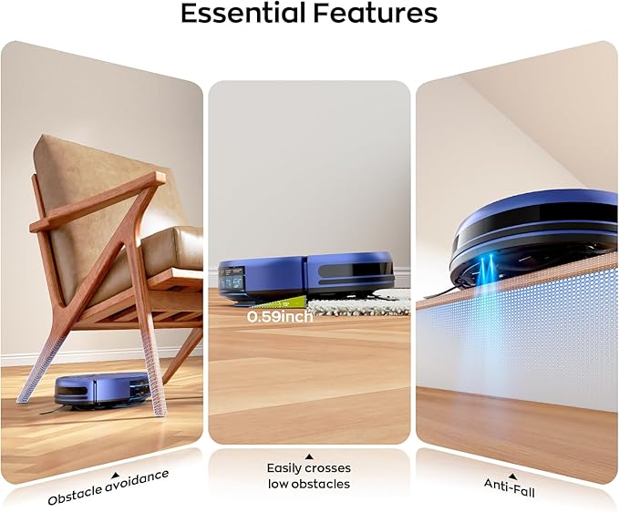 MANVN Robot Vacuum and Mop Combo for Pet Hair, Robotic Vacuum for Hard Floors and Carpets, 2.87'' Ultra-Slim, with 3D Obstacle Avoidance, Wi-Fi/App/Voice Controlled, Self-Charging