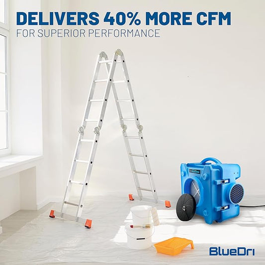 BlueDri Air Shield 550 HEPA Air Scrubber, Water Damage Restoration Equipment Air Purifier, Covers 1400 Sq. Ft, Daisy Chain Capable, For Commercial Use, Blue, BD-AS-550