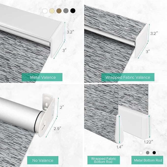 Motorized Roller Shades, 10O% Blackout Remote Control Custom Window Shades Compatible with Alexa Google Assistant via RF Hub, Rechargeable Electric Blinds for Windows (Texture Black Grey)