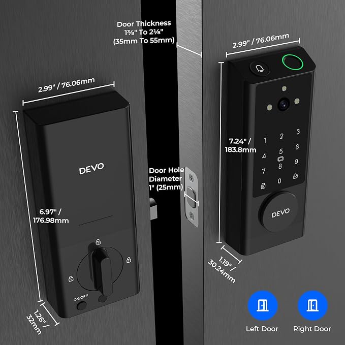 DEVO G1 Keyless Entry Deadbolt Smart Lock with Camera, Doorbell,Fingerprint