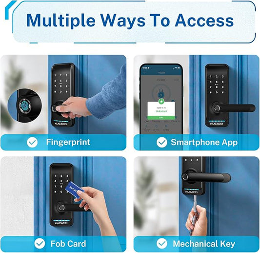 Keyless Entry Smart Lock with Handle: Kucacci Smart Door Lock with Keypad - Digital Fingerprint Lock with Keypad -APP Control for Exterior Door- Easy Retrofit Knob Deadbolt Lever